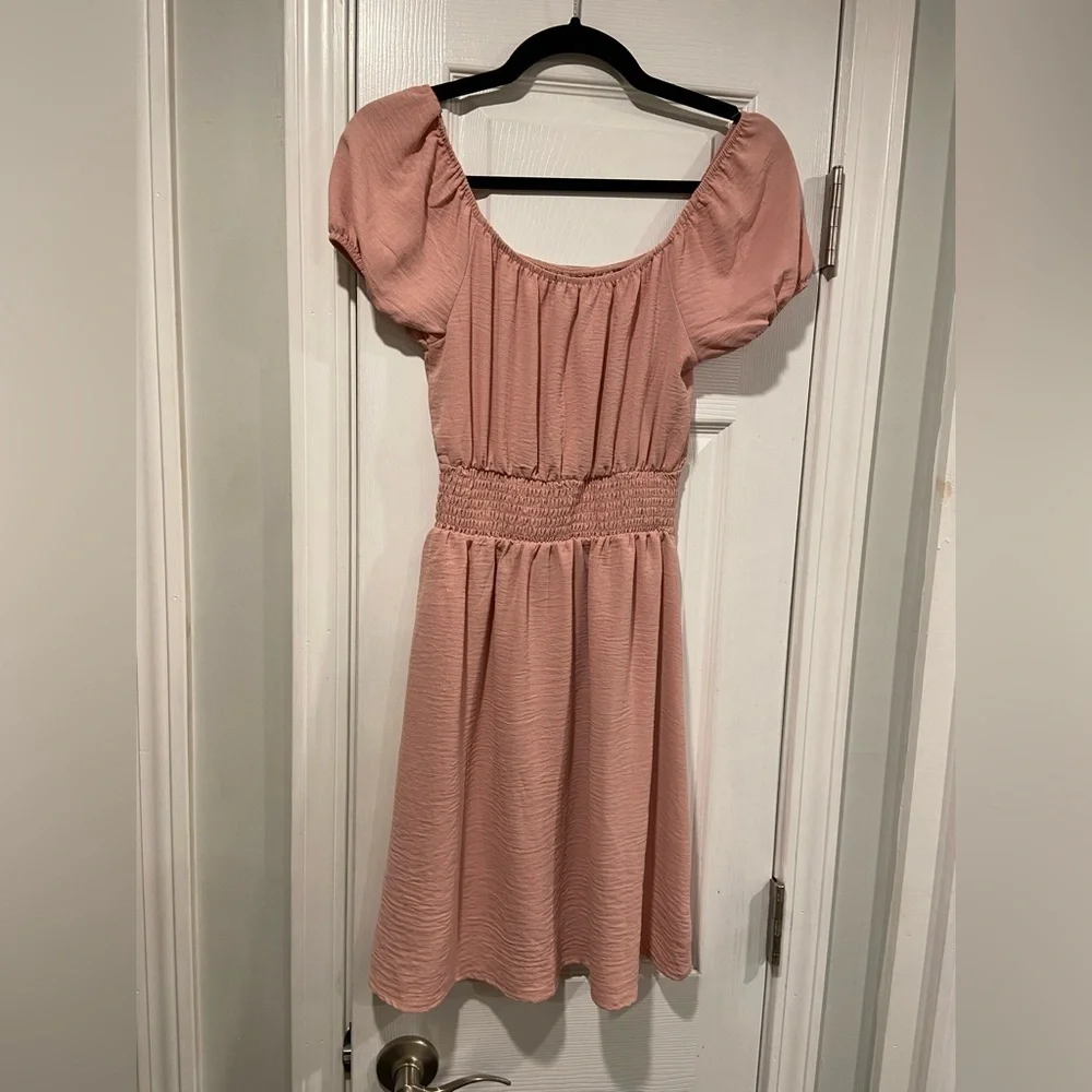 Famous Size S Mauve Puff Sleeve Smock Waist Pullover Lightweight Dress Cottage - Picture 9 of 10